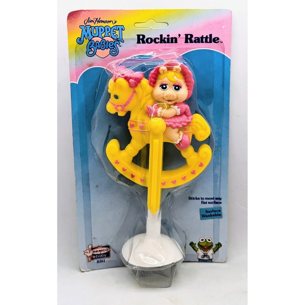 1989 Remco Muppet Babies Miss Piggy Rockin Rattle Suction Cup Rattle